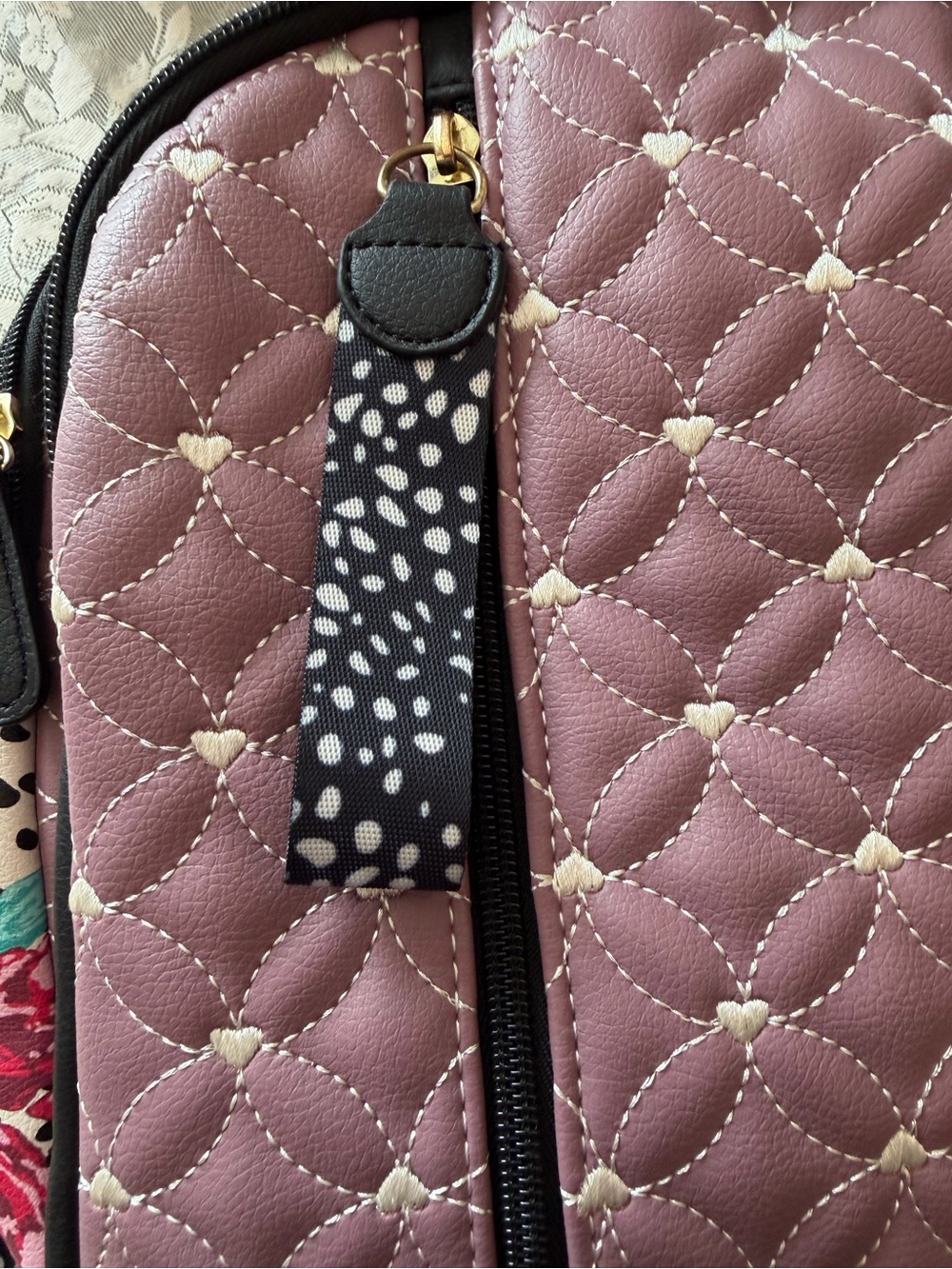 Betsey Johnson Small Quilted Mauve Backpack with Black Accent - Picture 11 of 11